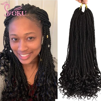 

Goddess Senegal Twist Crochet Hair Braiding With Curly Ends Synthetic Braid Hair Extensions 18 Inch SOKU Ombre Senegalese Braids