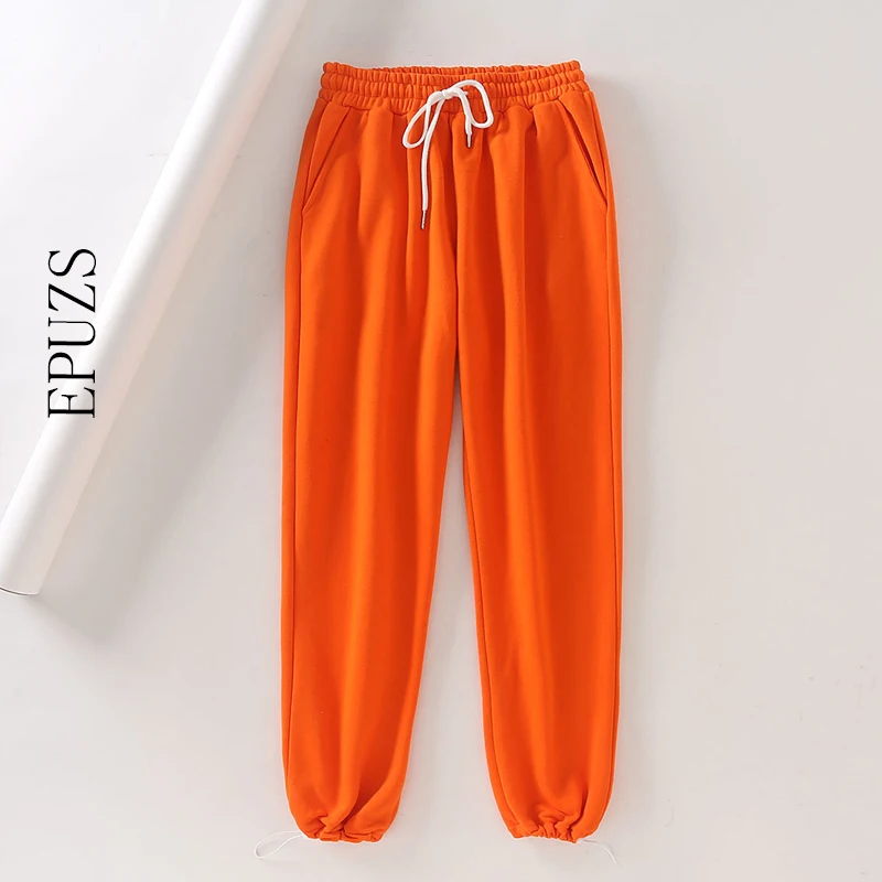 

winter women cargo pants high waist womens joggers sweatpants korean sweat pants with pockets fashion Orange casual joggers 2020