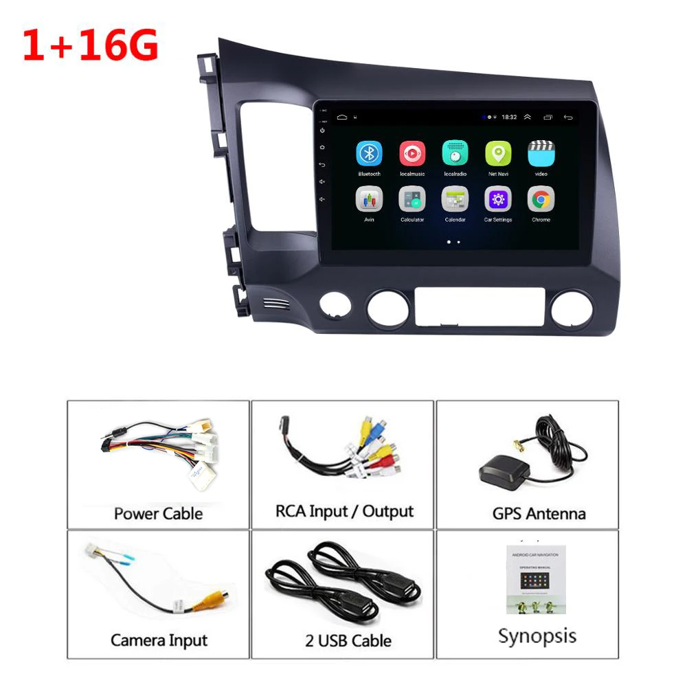 1 16G NO Camera Android 9,1 10," 2Din Автомагнитола головное устройство WiFi Стерео Авторадио gps 2 Din мультимедийный плеер для 2006 2007 2008-2011 Honda Civic - Цвет: 1 16G NO Camera