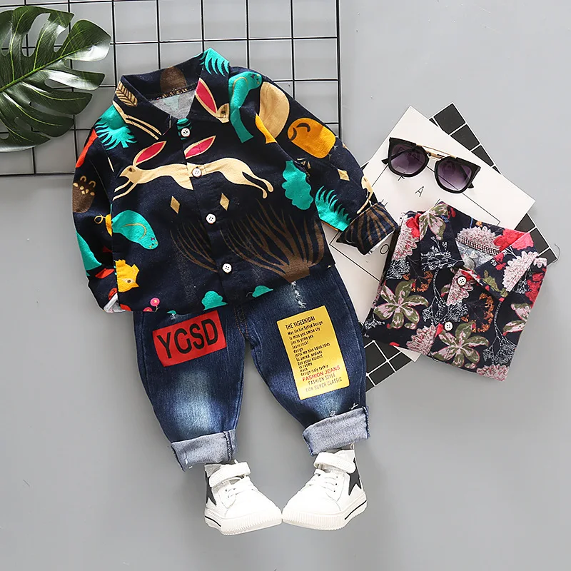 

2019 New Style Male Baby Spring Clothing Suit 2 to 3 a Year of Age Children Printed Shirt 0 Infant Casual Shirt 1-Year-Old BOY'S