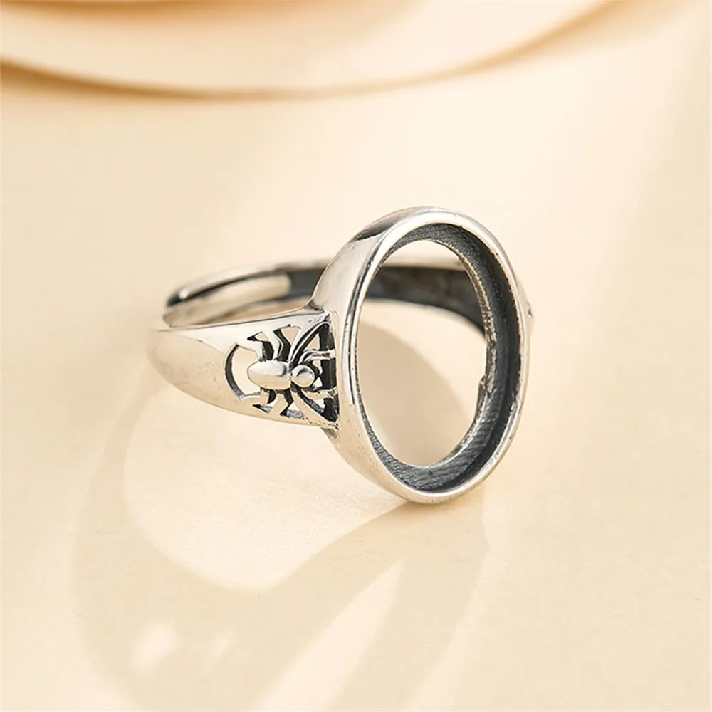 Ring Setting for 11x15mm Oval Cabochons Ring Blank Thai Sterling Silver Adjustable Ring Base with Carved Spiders SR0046