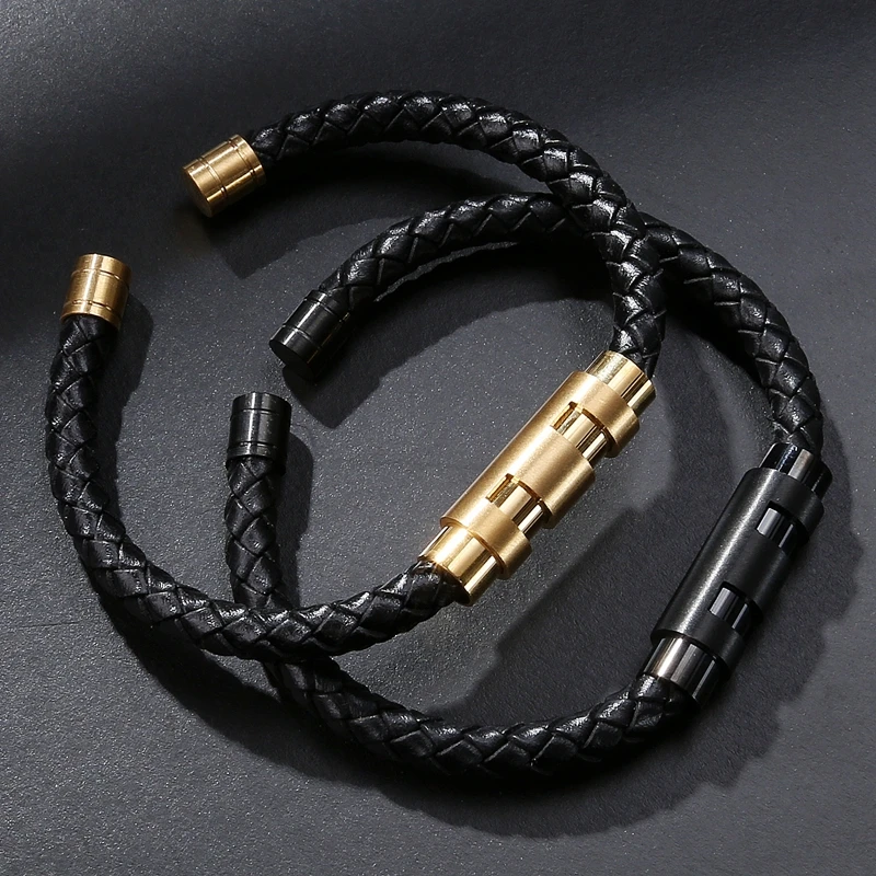 Fashion Bangle Brand Men Charm Bracelet Leather Bracelet Stainless Steel Adjustable Bracelets & Bangles Male Punk Jewelry PS2020