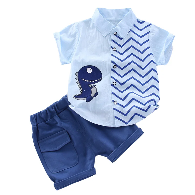 Baywell 1-4 Years Summer Toddler Baby Boy Cartoon Shark Gentleman Shirt Clothes Set Short Sleeve Tops Shorts Outfits |