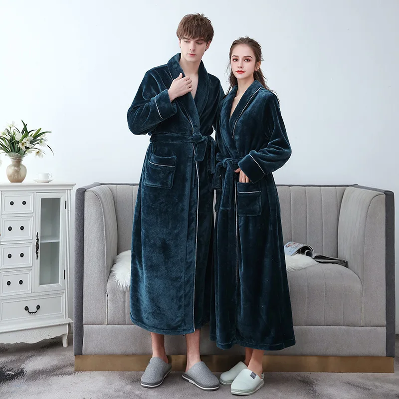 

Men's Winter Lengthened Plush Bathrobe Home Clothes Couple Long Sleeved Robe Coat Chemise De Nuit Ночная Рубашка Мужская