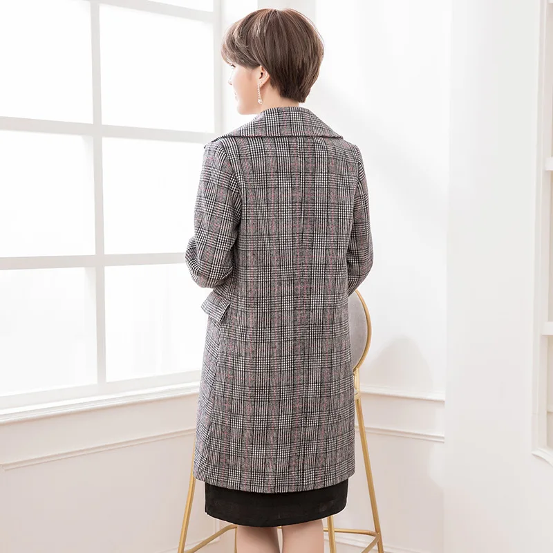 

Cui ying Cuiying2018 Winter WOMEN'S Dress New Style Korean-style Commuting Suit Collar Double Breasted Plaid Coat with Corsage