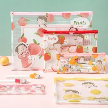 

B6 A5 A4 Kawaii Cartoon Fruit School Pencil Case Large Capacity Zipper Lemon Storage Bag Pencil Box Office Supplies Stationery