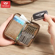 Чехол для ключей, мужской кожаный чехол на молнии для ключа автомобиля, женский кожаный Большой Вместительный Многофункциональный поясной замок, чехол для ключей ASBD021