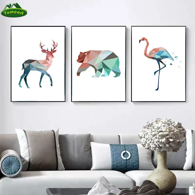 Geometry Flamingo Bear Deer Canvas Art Poster Abstract Print Nordic Decoration 