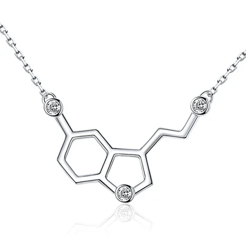 

Sterling Silver Happy Hormone Serotonin Molecular Necklace 2020 Fashion Zircon Jewelry Couple Gift Free Shipping