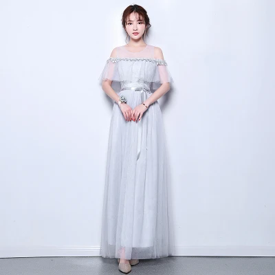 gray long V10 Розовое Бордовое платье подружки невесты из тюля Vestido Largo Sirena, платья подружки невесты для свадеб, сексуальное платье с v-образным вырезом для выпускного вечера, клуба - Цвет: gray long V10