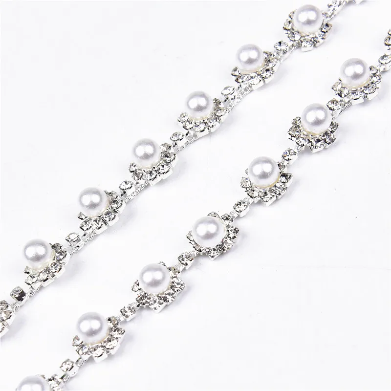 silver color 90 см/упаковка, цепочка с кристаллами подсолнуха и жемчугом, стразы с золотым оттенком, шитье, отделка для женского платья, украшение воротника - Цвет: silver color