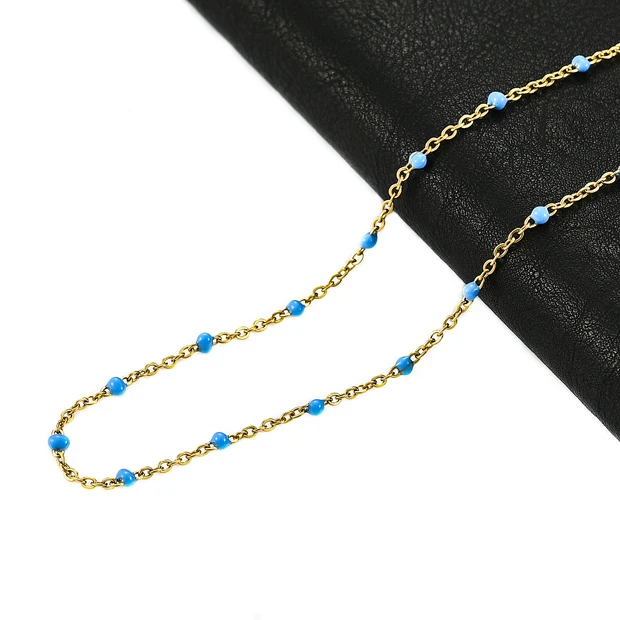 Width 2MM Chain Stainless Steel Gold Steel Choker Chain Enamel Satellite Beaded Cable Ball Necklace Women Man Jewelry Gift