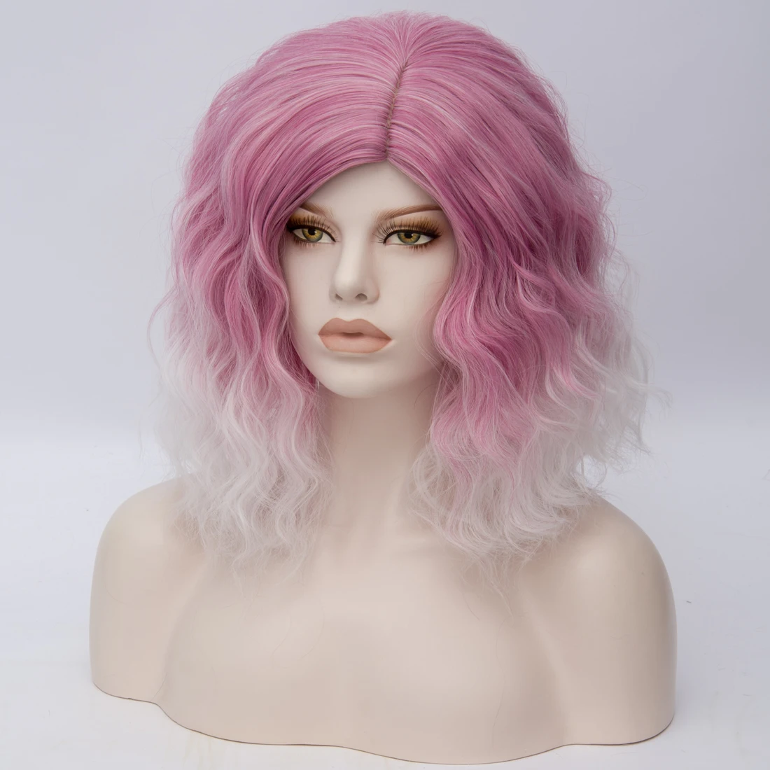 Similler для женщин короткие синтетические парики синий зеленый розовый Омбре цвет Жаростойкие Волокна вьющиеся волосы для косплея