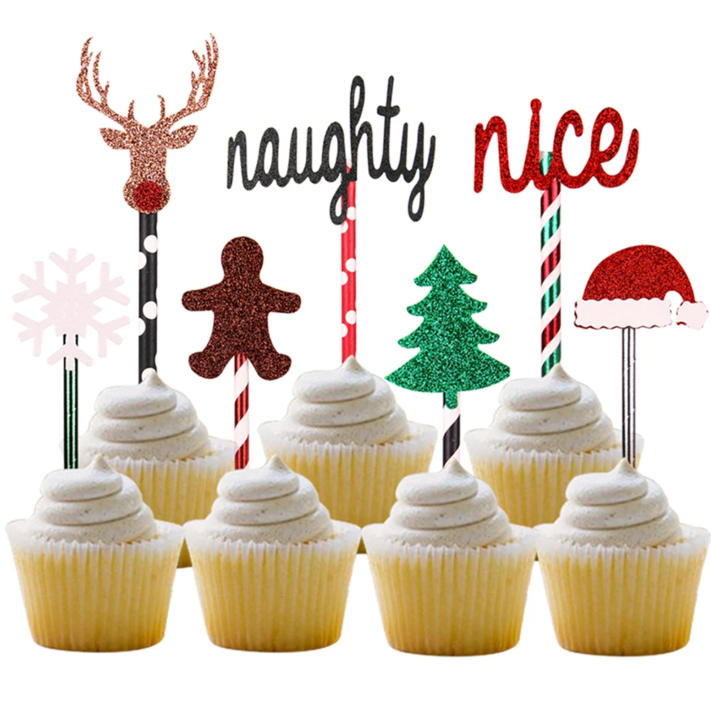 7Pcs Christmas Paper Straws Cake Toppers Party Accessory Party Supplies for Ceremony Party Festival Banquet