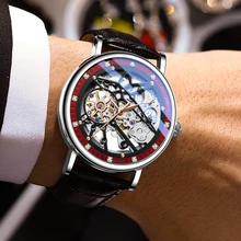 MOHDNE Reloj de pulsera para hombre, accesorio masculino de pulsera resistente al agua con mecanismo automático de Tourbillon y espejo de cristal recubierto de estilo británico, 24 horas de duración