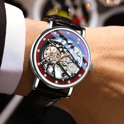 MOHDNE Reloj de pulsera para hombre, accesorio masculino de pulsera resistente al agua con mecanismo automático de Tourbillon y espejo de cristal recubierto de estilo británico, 24 horas de duración