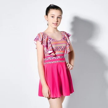 

Teenage girl one piece swimsuit dress bathing suit skirt swimwear for 10-16 year kids girl beach wear