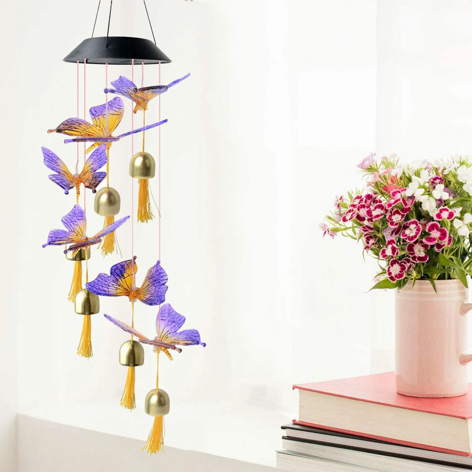 

New Creative Solar Wind Chimes with LED Lights Colorful Butterfly Decorations Garden Outdoor Home Pendants