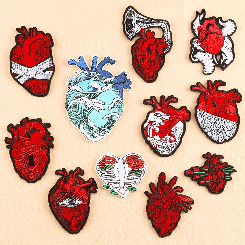 

NEW Patches for Clothing Red Hearts Embroidered on clothes Appliques Iron on Human Organs Badges Stripes Stickers on Clothes