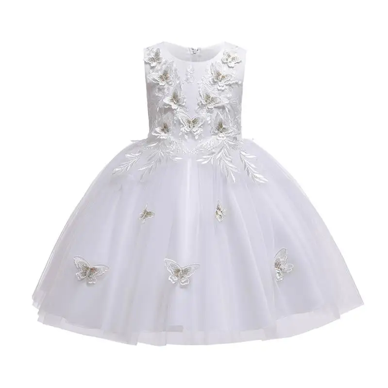 Летнее милое платье для девочек Детские платья с бабочками для девочек, детское платье принцессы вечерние платья-пачки на свадьбу для детей 10, 12 лет - Цвет: White