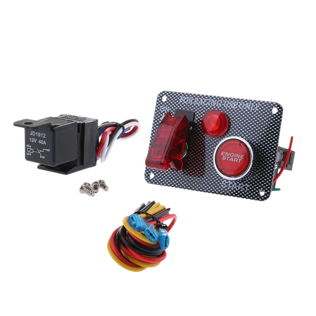 DC 12V Ignition Switch Panel 3 Position Engine Start Push Button LED Toggle for Racing Car Truck (Red)