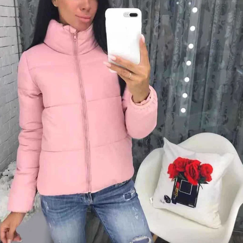 

Winter Puffer Women Short Parka Coats Solid Stand Collar Ladies Jacket Tops 2020 Thicken Warm Long Sleeve Female Casual Parkas