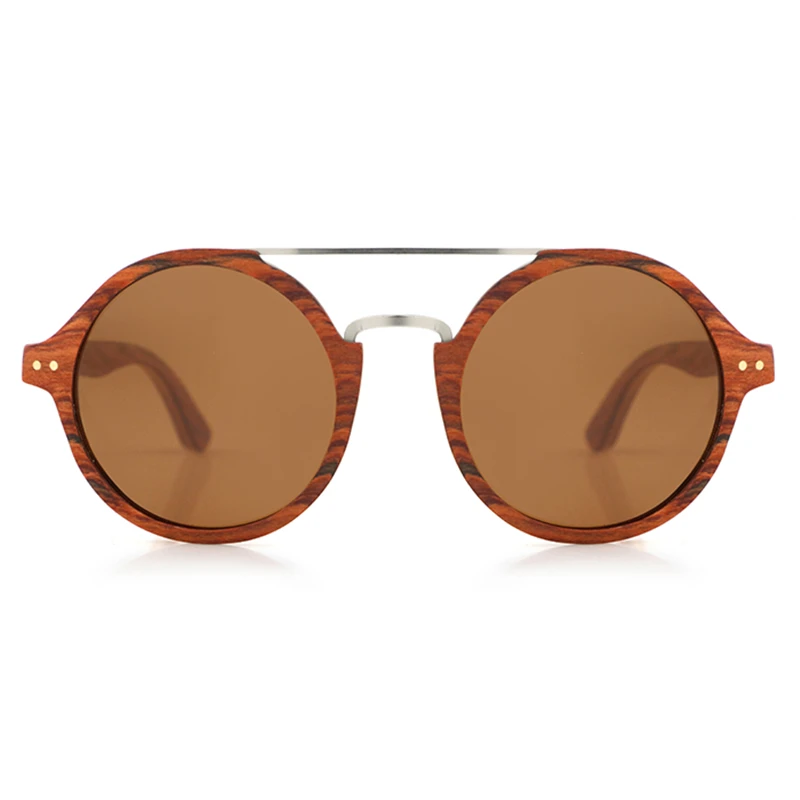 Dropshipping China Private Label Personalized Engrave Uv Polarized Men round Red Sandal Wood Laminated Frame Sunglasses