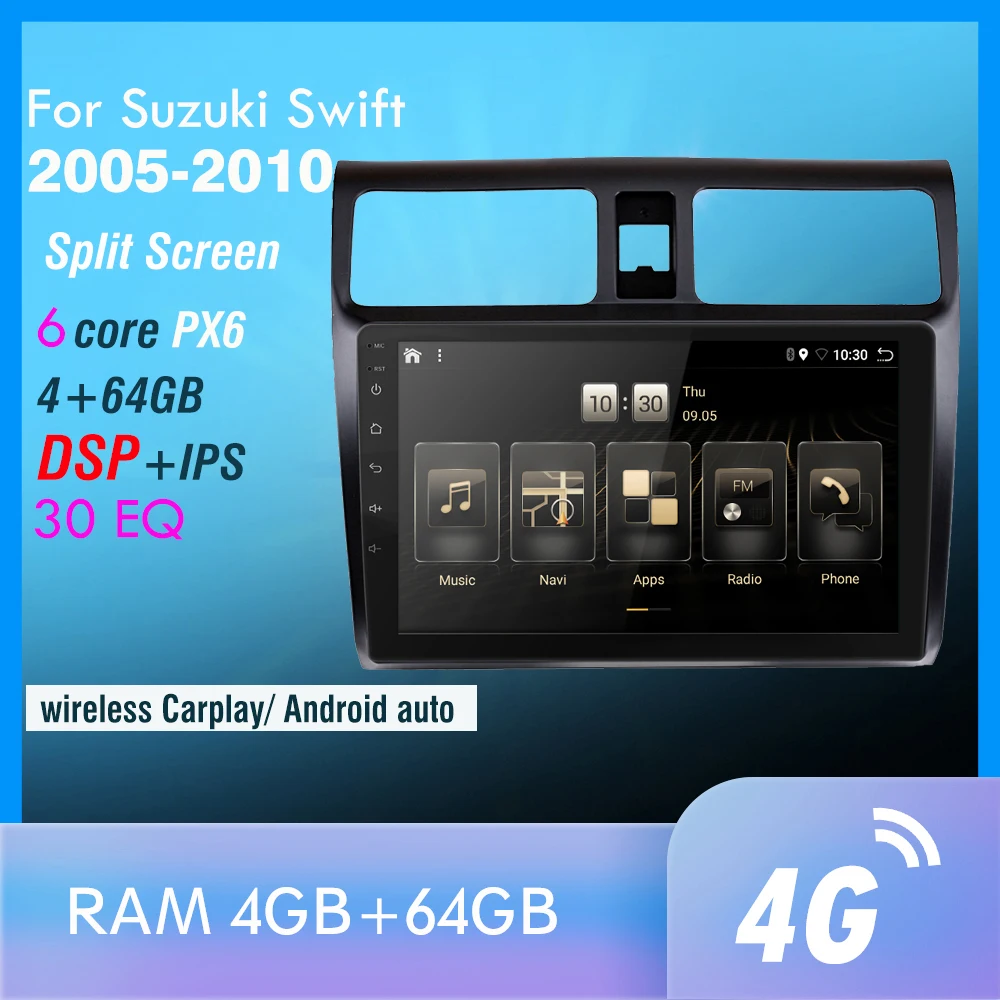 4G+64GB PX6 Car DVD Multimedia Player For 2005 2006 2007 2008 2009 2010 Swift 2din Android 10.0 Radio Auto Navigation GPS