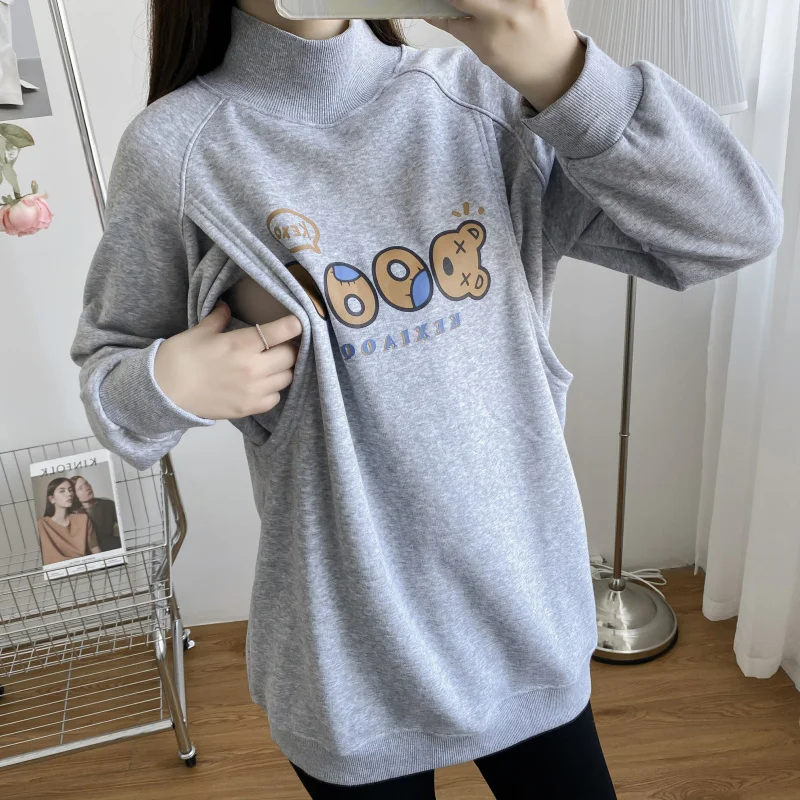 High Collar Thickening Warm And Soft Nurse Sweatshirt Breastfeeding