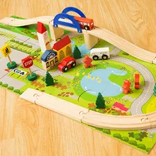 40 шт./компл. DIY деревянный город рельсы для поезда, строительные блоки, игрушка для сборки движения игрушечные машинки рождественские подарки для детей