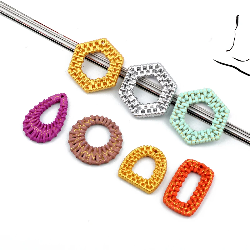 

3pcs Imitation Raffia Vintage Resin Charms Dangle Earring Findings Geometric Hollow Necklace Pendants Diy For Jewelry Make F743