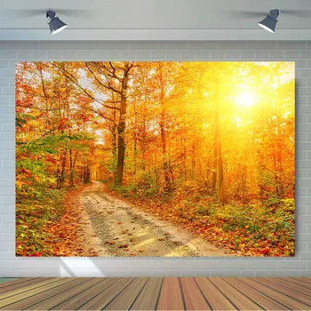 

Neoback Autumn Backdrop Gold Autumn Forest Path Photo Backdrop 7x5ft Fall Trees Vinyl Background Photo Booth Props