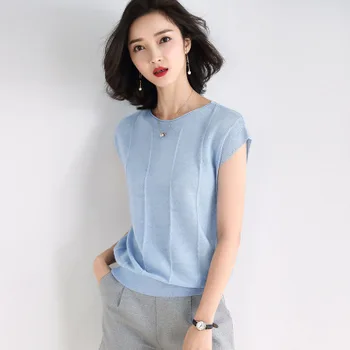 

2020 fashion casual round neck loose knit short sleeve T-shirt women red