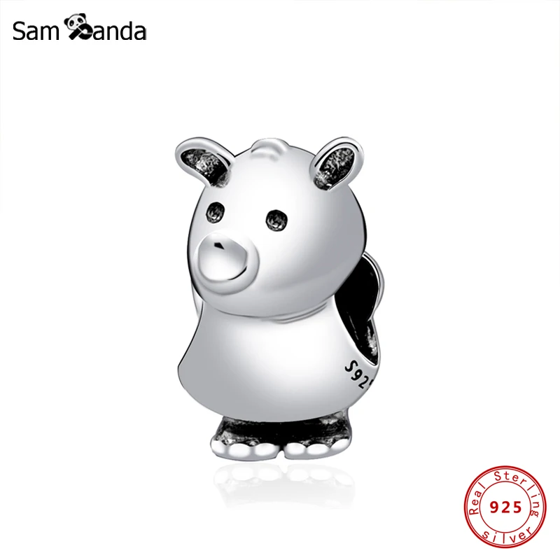 

Original 925 Sterling Silver Bead Charm Fit Pandora Bracelets Heart Rhinoceros Charms For Women DIY Fashion Jewelry