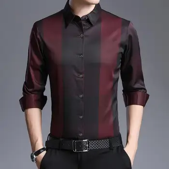 

Loldeal Thin section shirt striped color matching men's slim shirt fashion wild lapel long sleeve