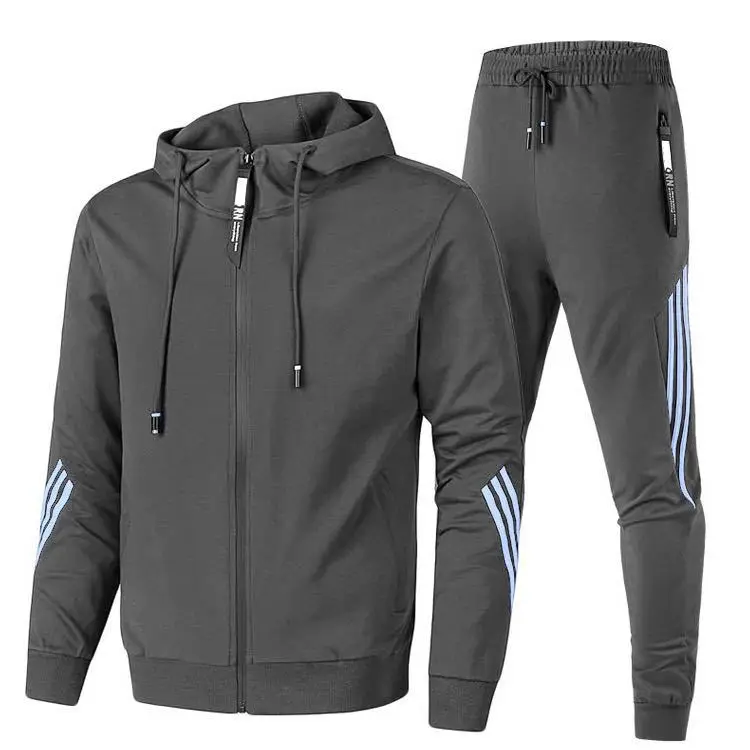 

New brand autumn and winter men's three-pattern sportswear suit two-piece outdoor sports running hooded high-quality zipper swit
