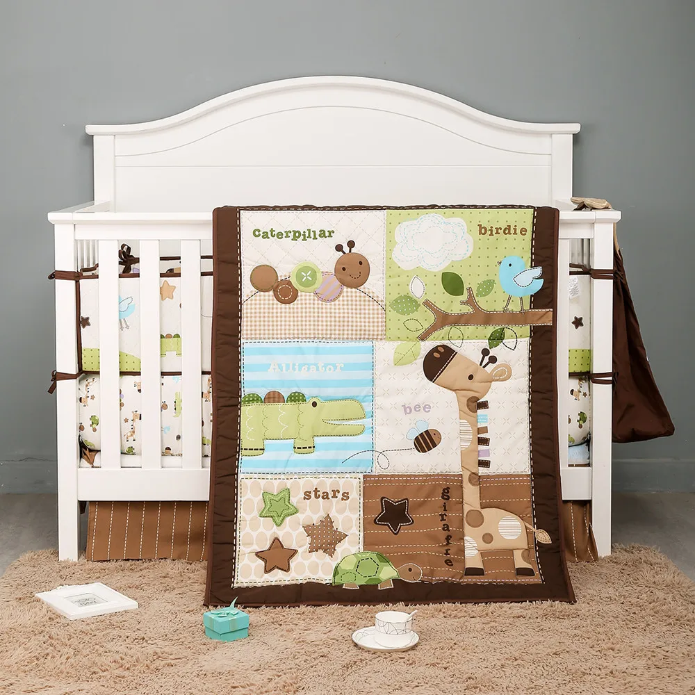 NewBabyBedSetEmbroideryCribBumperSetgiraffeimaget6Pcs100