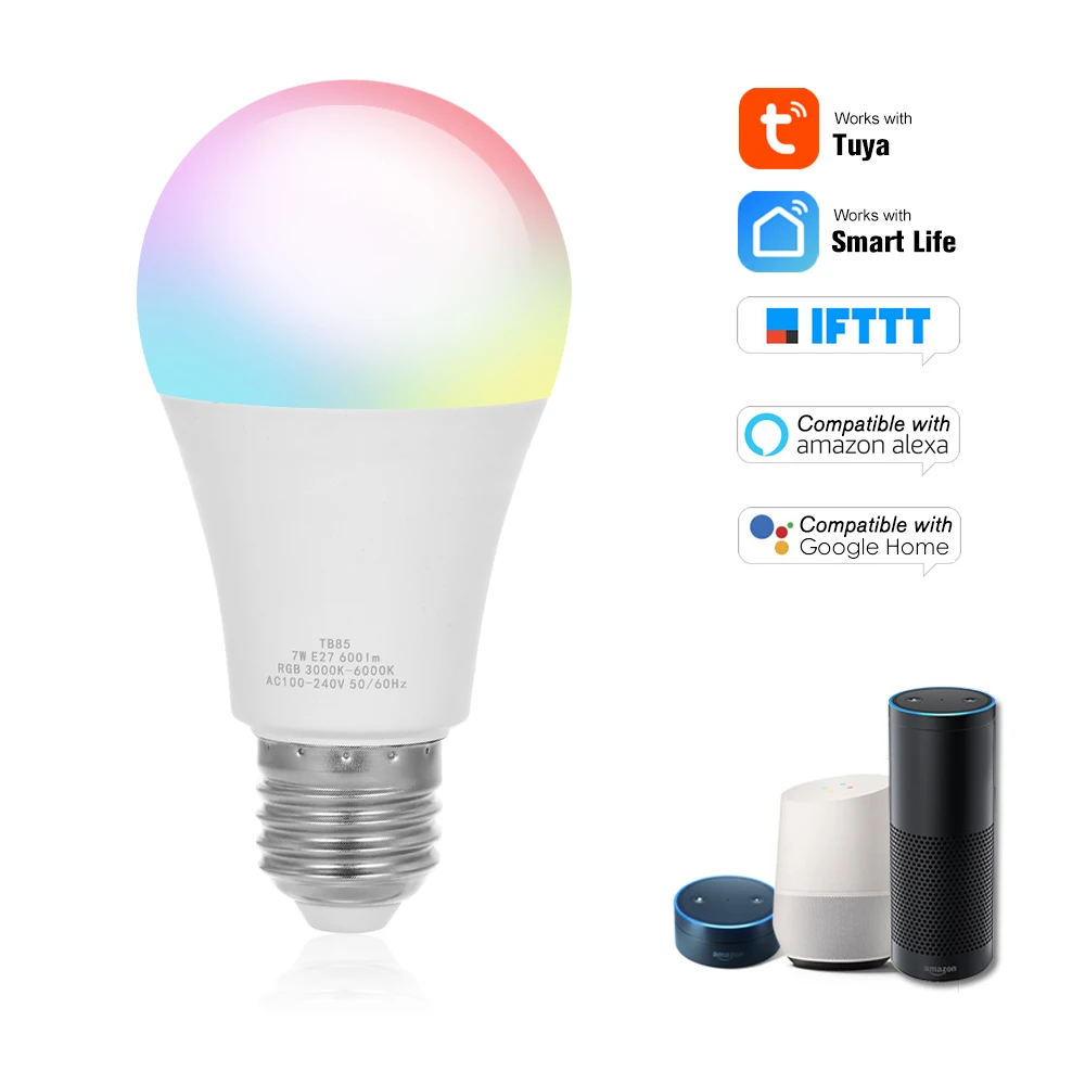 9 Вт умная WiFi Светодиодная лампа светильник RGB затемнения E27 телефон голосовой