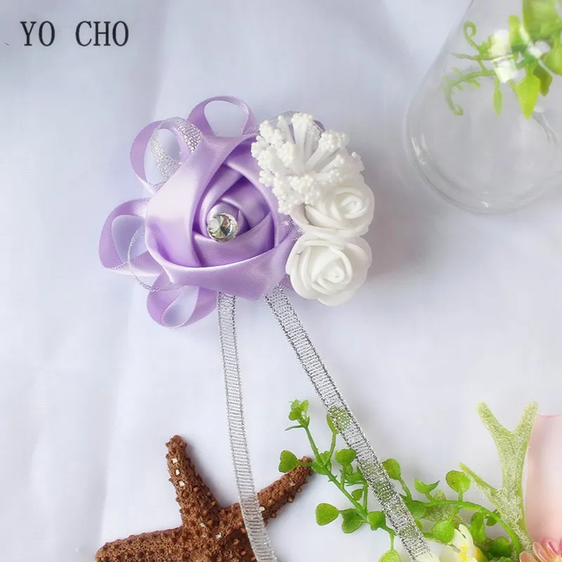Silk Roses White Wrist Corsage for Bridesmaids - Elegant Floral Bracelet in Pink and Blue for Weddings