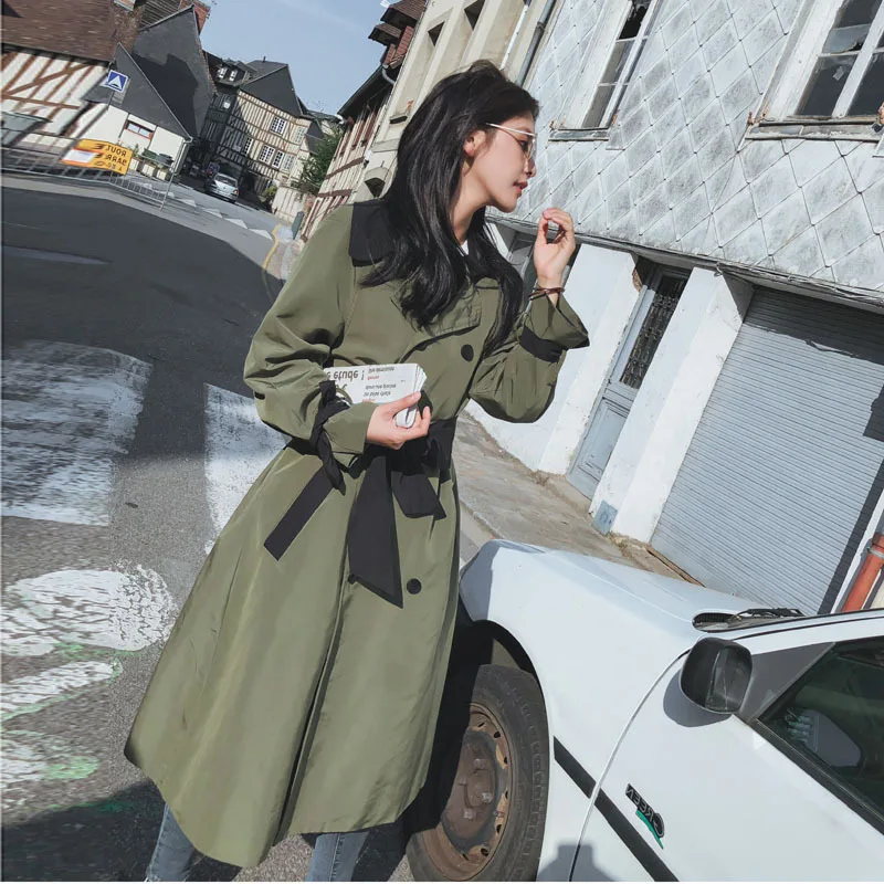 Spring And Autumn New Style Army Green Trench Coat Women's Mid-length Short-height Students Coat Slim Fit Slimming Versatil