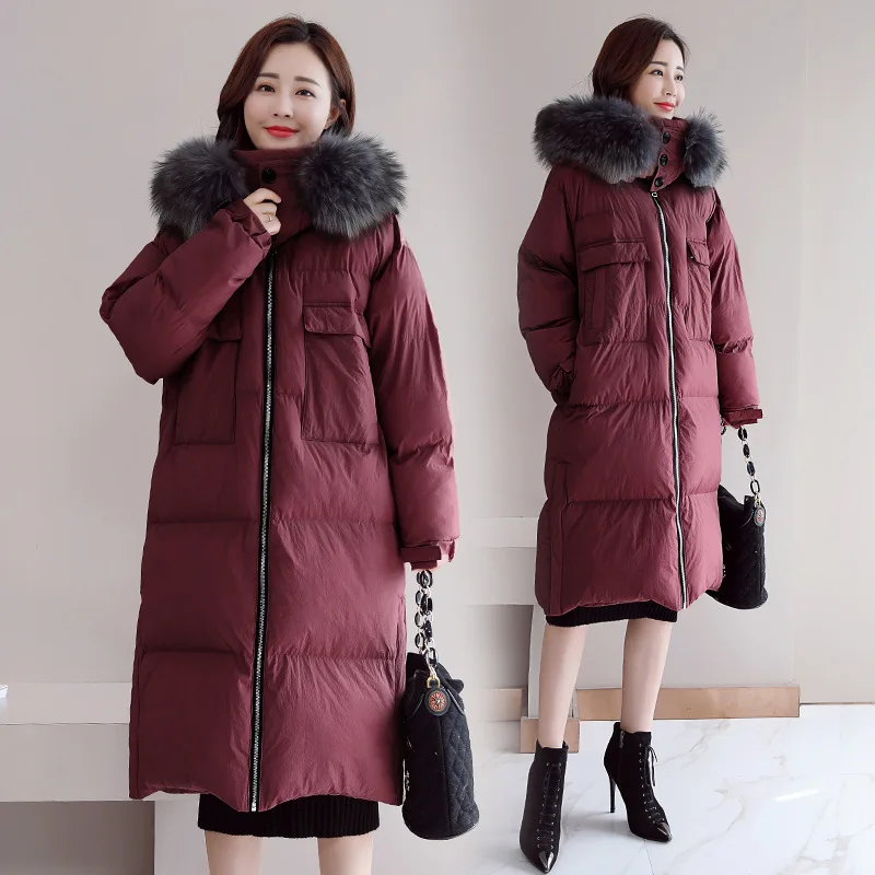 

2018 Autumn And Winter New Style Korean-style Versitile Fashion Large Fur Collar Hooded Cotton Coat WOMEN'S Dress Thick Warm Mid