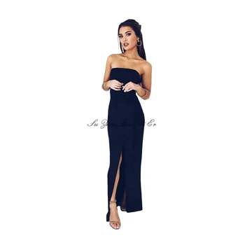 

Strapless Prom Dresses Side Slit Prom Gown Satin Straight Long Party Dress Vestido De Festa Vestidos De Gala