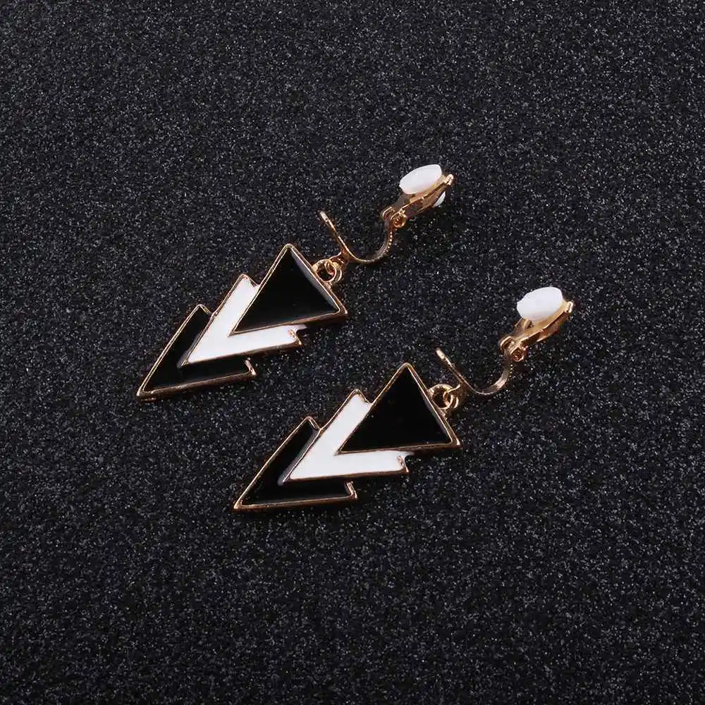 Clip Earrings Мода Корея Стиль треугольник клип на серьги без пирсинга Нет отверстие уха клип для девочек - Окраска металла: Clip Earrings