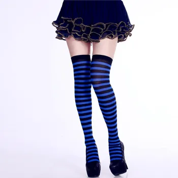

New Women's Comfort Cotton Color Striped Over Knee Socks Costume Ball Christmas Halloween Party Fun Dress Up Props чулки 03*