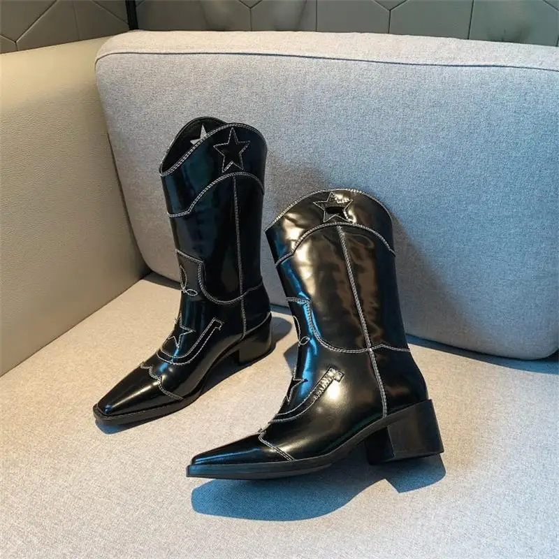 Scarpe donna/зимняя женская обувь; ботинки в западном стиле; черные модные женские ботинки без застежки с острым носком; женская обувь; botas mujer