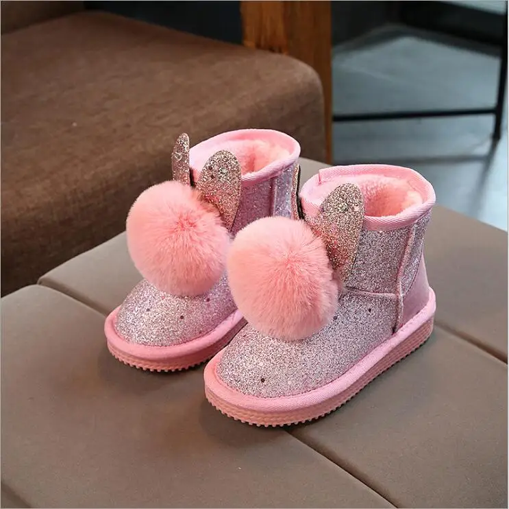 

New Winter Girls Boots Children Snow Boots Kids Leather Rubber Boots Shoes With Fur Princess Baby Girls Boot Size 26-37