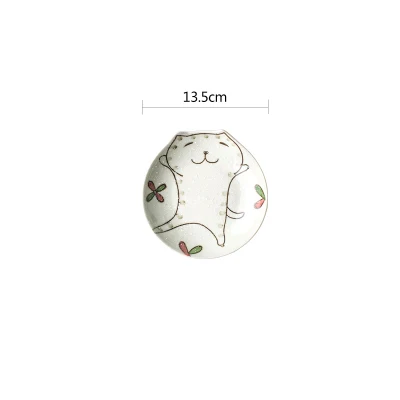 dish 13.5cm В японском стиле ручная роспись милый Кот керамическая тарелка и блюдо детская посуда бытовая обеденная тарелка миска для риса посуда - Цвет: dish 13.5cm