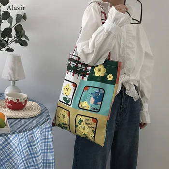 

Alasir New Double-sided Cartoon Canvas Women Shoulder Bag Large Capacity Student Cute School Bag Casual Tote Bags Handbags