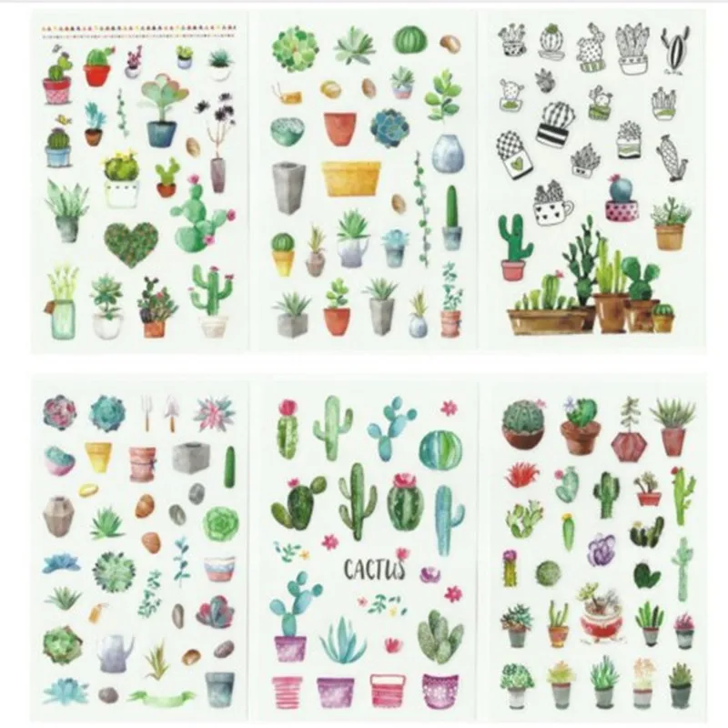 

6 Pcs/Pack Green Cactus Plant Decorative Cute Stickers Scrapbooking Stick Label Diary Stationery Album Sticker Kawaii Papelaria