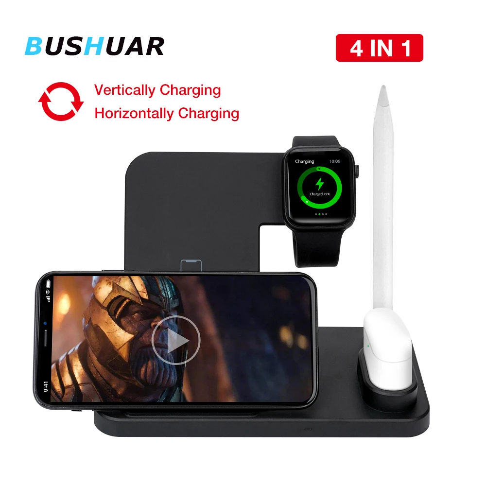 

4 in 1 10W Wireless Charger Dock Station For iPhone XR XS Max 8 Fast Charging for Apple Watch 1 2 3 4 AirPods For Samsung XiaoMI